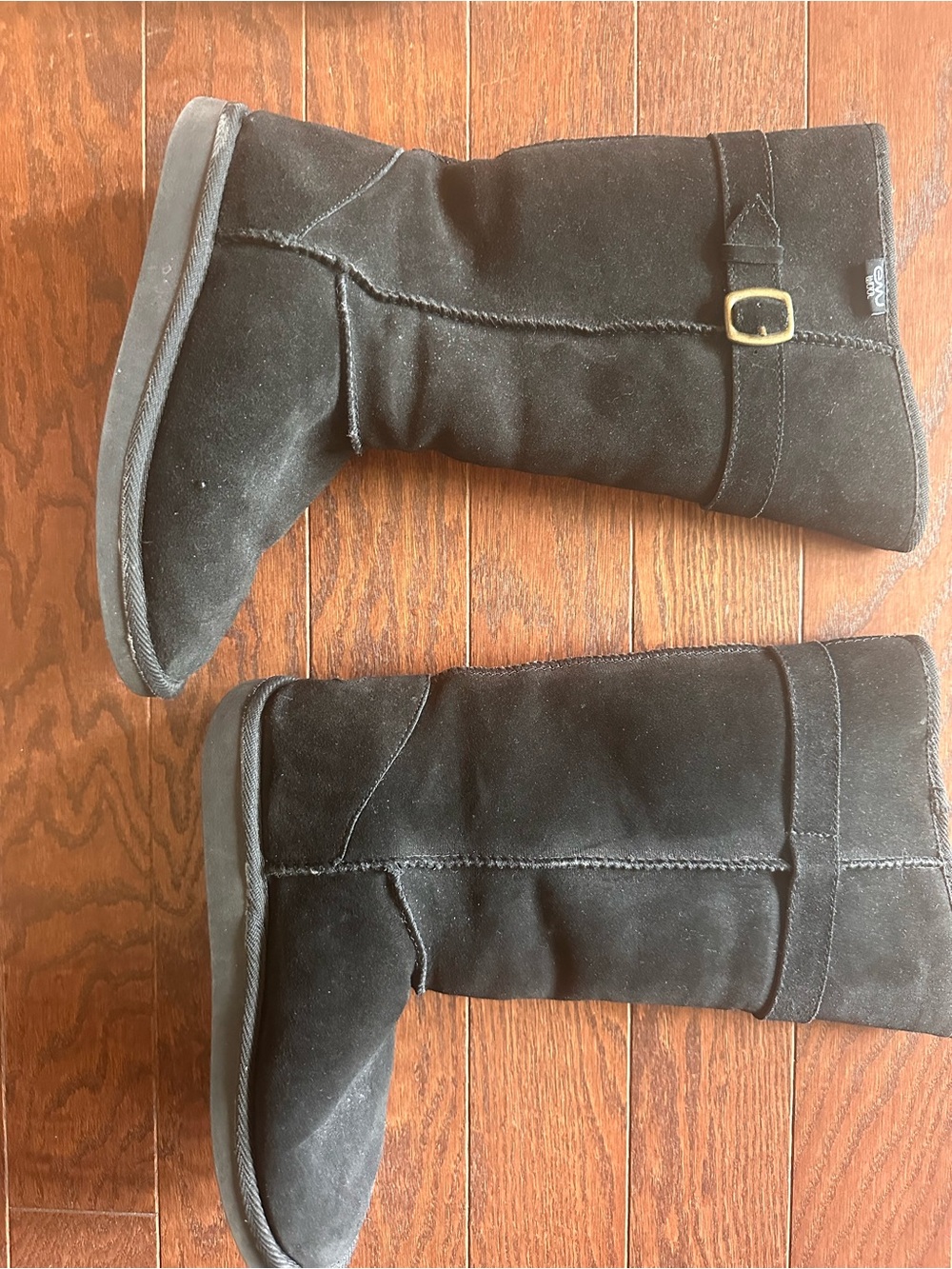 Black Suede Mid-Calf Women's Boots with Buckle Emu brand
